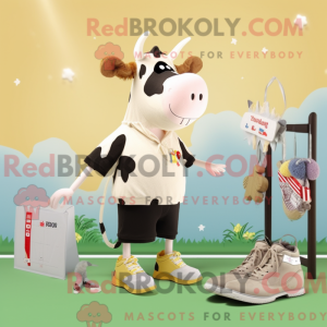 Beige Holstein Cow maskot...