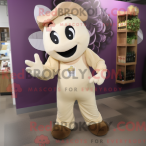 Fantasia de mascote de uva bege com camiseta estampada e luvas - Mascotes da uva - REBROKO_284802 - RedBrokoly.com