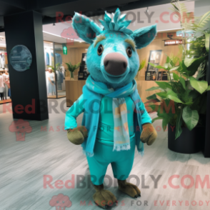 Fantasia de mascote de javali-cinza com macacão e cachecóis - Javalis Mascotes - REBROKO_284825 - RedBrokoly.com
