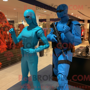 Cyan Gi Joe mascot costume...