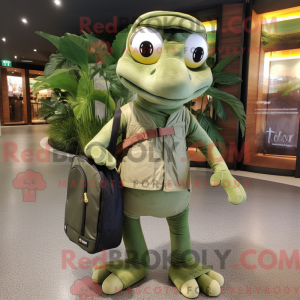 Olive Python maskot kostym karaktär klädd med en Capri Pants och Messenger väsker - Python Mascots - RedBrokoly.com