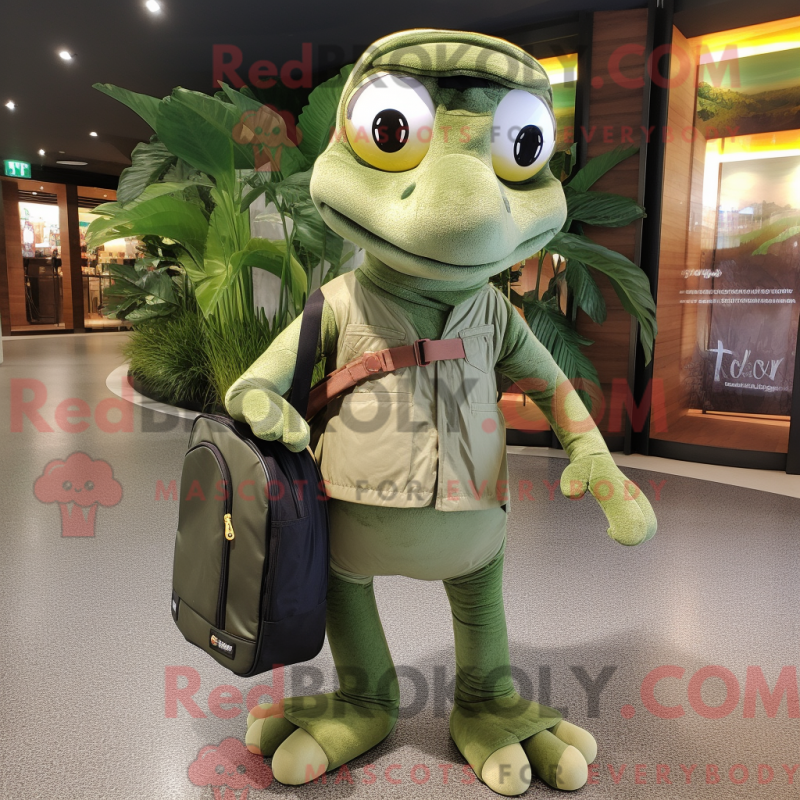 Olive Python maskot kostym karaktär klädd med en Capri Pants och Messenger väsker - Python Mascots - RedBrokoly.com