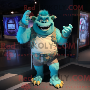 Cyan Ogre maskotdraktfigur...