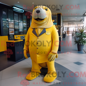 Gul hvalros maskot kostume...