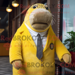 Gul hvalross maskot drakt...