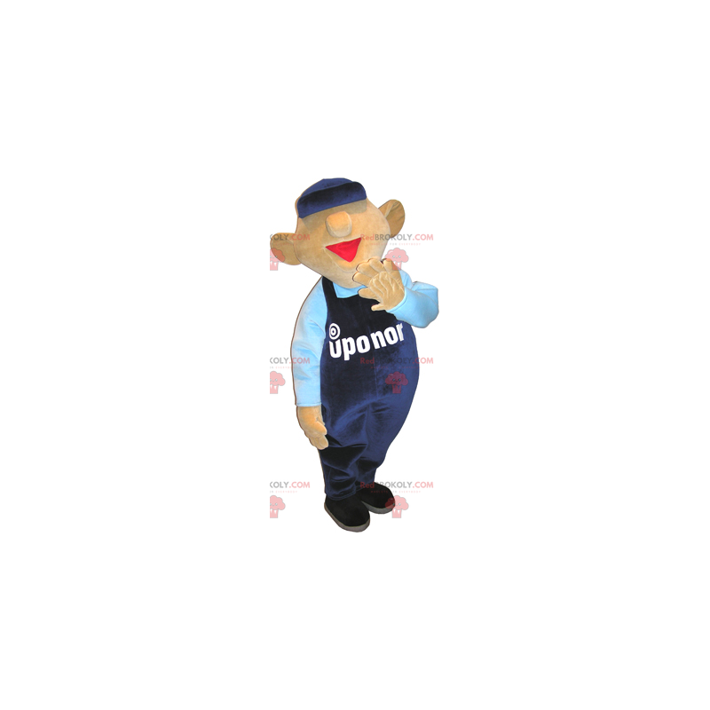 Mascote do boneco de neve com macacão e boné azul - Mascote do boneco de neve com macacão e boné azul -
