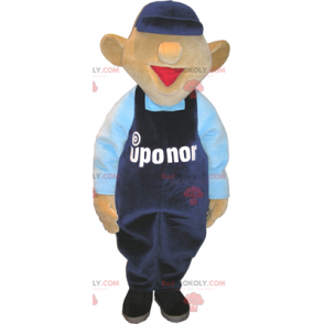 Sneeuwman mascotte met overall en blauwe dop - Redbrokoly.com