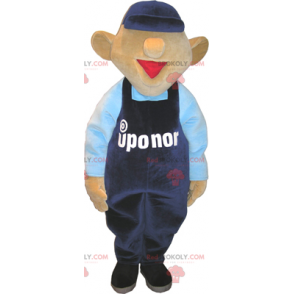 Snowman mascot with overalls and blue cap - Redbrokoly.com
