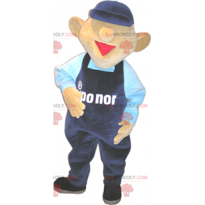 Snowman mascot with overalls and blue cap - Redbrokoly.com