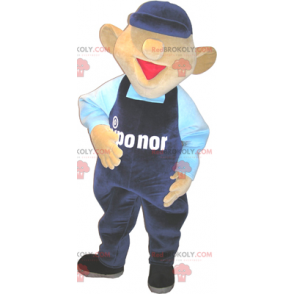 Snowman mascot with overalls and blue cap - Redbrokoly.com