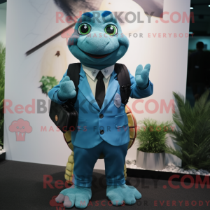 Cyan Turtle maskot kostume...