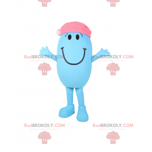 Mascota de muñeco de nieve sonriente con gorra rosa -
