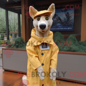 Fantasia de mascote de cão dingo bege com capa de chuva e presilhas de cachecol - Mascotes Dingo - RedBrokoly.com