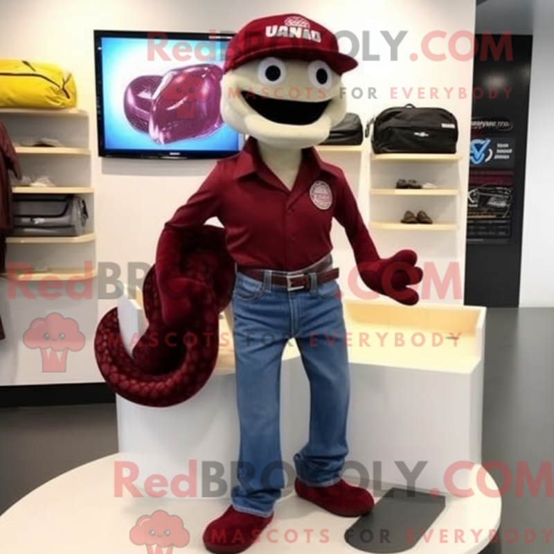 Maskotdräkt Python i rödbrunt med flared jeans och plånböcker - Python Mascots - REBROKO_285608 - RedBrokoly.com