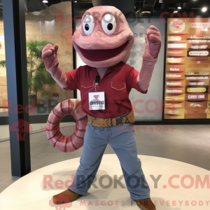 Maskotdräkt Python i rödbrunt med flared jeans och plånböcker - Python Mascots - REBROKO_285609 - RedBrokoly.com