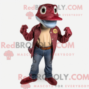 Maskotdräkt Python i rödbrunt med flared jeans och plånböcker - Python Mascots - REBROKO_285611 - RedBrokoly.com