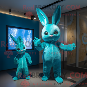 Teal Rabbit mascottekostuum...