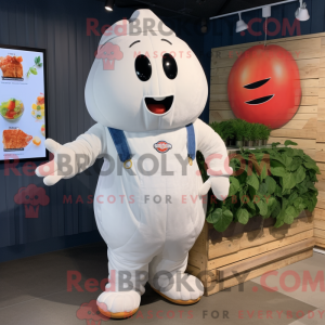 Hvit tomatmaskotdraktfigur...