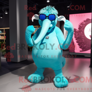 Cyan Mammoth maskot kostume...
