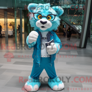 Cyan Sabeltand Tiger maskot...