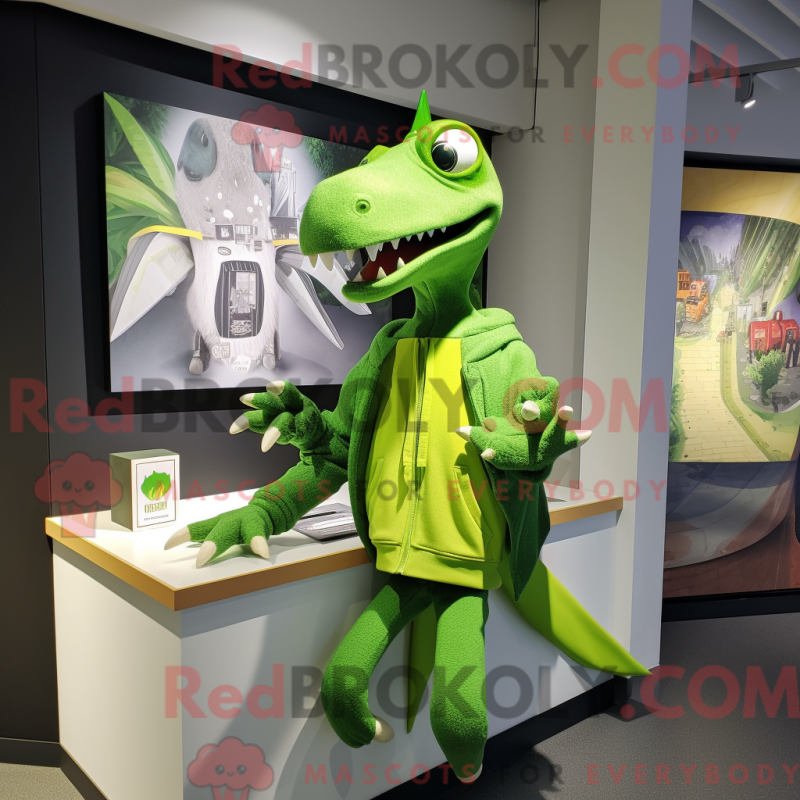 Fantasia de mascote de pterodáctilo verde-lima com moletom e broches - Mascotes pterodáctilos - REBROKO_286106 - RedBrokoly.com