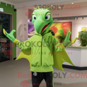 Fantasia de mascote de pterodáctilo verde-lima com moletom e broches - Mascotes pterodáctilos - REBROKO_286107 - RedBrokoly.com