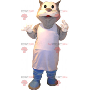 Mascotte de chat avec tablier blanc - Redbrokoly.com