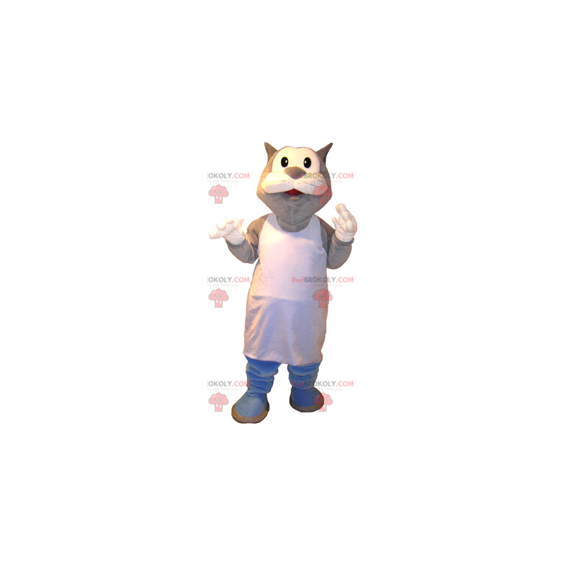 Mascotte de chat avec tablier blanc - Redbrokoly.com