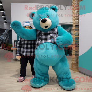 Cyan Bear mascot costume...