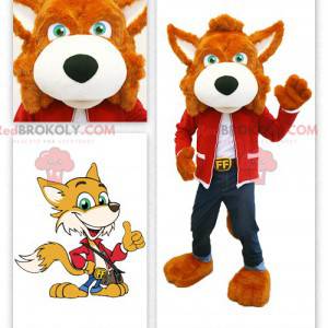 Mascote raposa laranja vestida de jeans - Redbrokoly.com