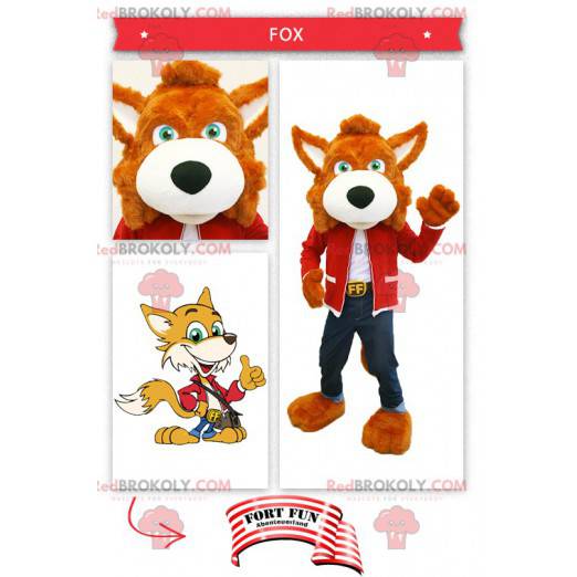 Mascotte de renard orange habillé en jean - Redbrokoly.com