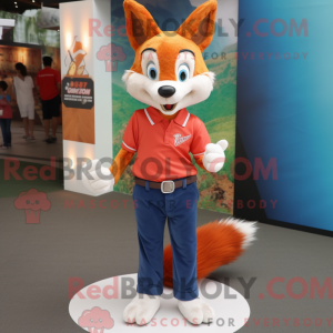 Fox-mascottekostuum gekleed...