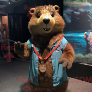 Fantasia de mascote de Castor Ferrugem com bermuda e colares - Castores mascotes - REBROKO_286268 - RedBrokoly.com
