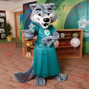 Blågrøn Wolf maskot kostume...