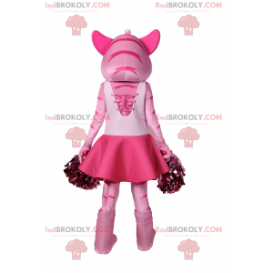 Gato mascote rosa vestido como uma garota de pompom -