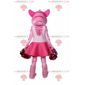 Mascotte gatto rosa vestita come una ragazza pompon -