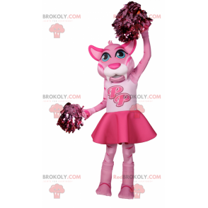 Maskot růžová kočka oblečený jako bambulí dívka - Redbrokoly.com