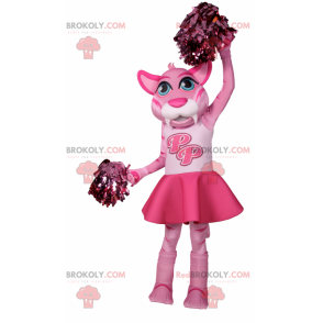 Rosa kattmaskot klädd som en pompongflicka - Redbrokoly.com