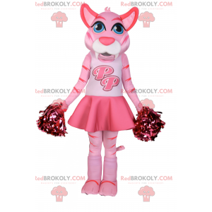 Mascotte de chatte rose en tenue de pompon girl - Redbrokoly.com