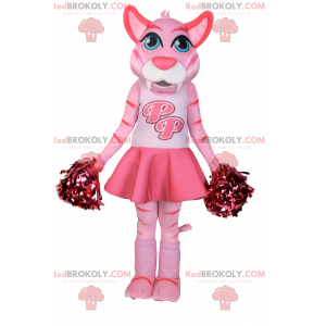Różowy kot maskotka przebrana za pomponową dziewczynę -