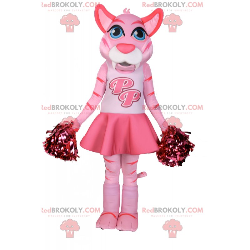 Pink cat mascot dressed as a pompom girl - Redbrokoly.com