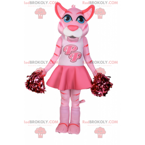 Gato mascote rosa vestido como uma garota de pompom -