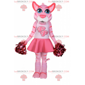 Rosa kattmaskot klädd som en pompongflicka - Redbrokoly.com