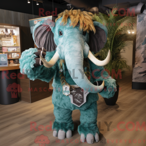 Teal Mammoth mascot costume...