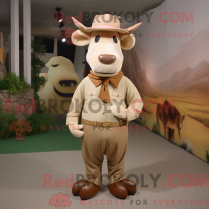 Tan Cow maskot kostume...