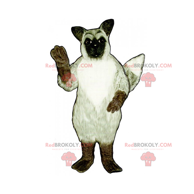 Mascote cachorro branco com manchas pretas no olho esquerdo -