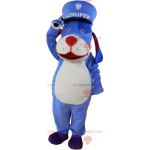 Blå hundmaskot med mössa - Redbrokoly.com