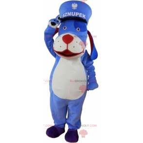 Mascote cachorro azul com boné - Redbrokoly.com