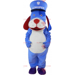 Mascote cachorro azul com boné - Redbrokoly.com