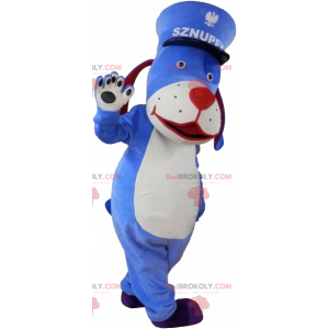 Mascote cachorro azul com boné - Redbrokoly.com